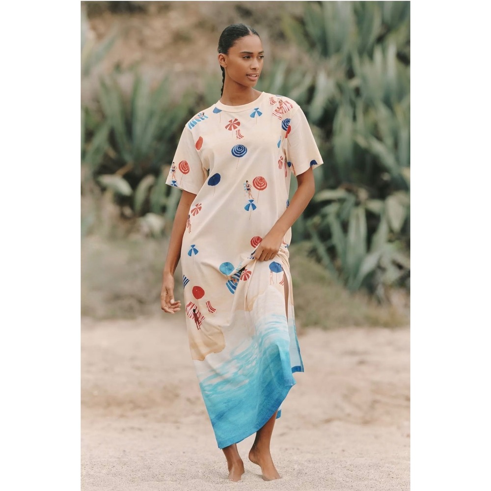 FARM RIO Destination T-Shirt Maxi Dress beach summer vacation medium new NWT
